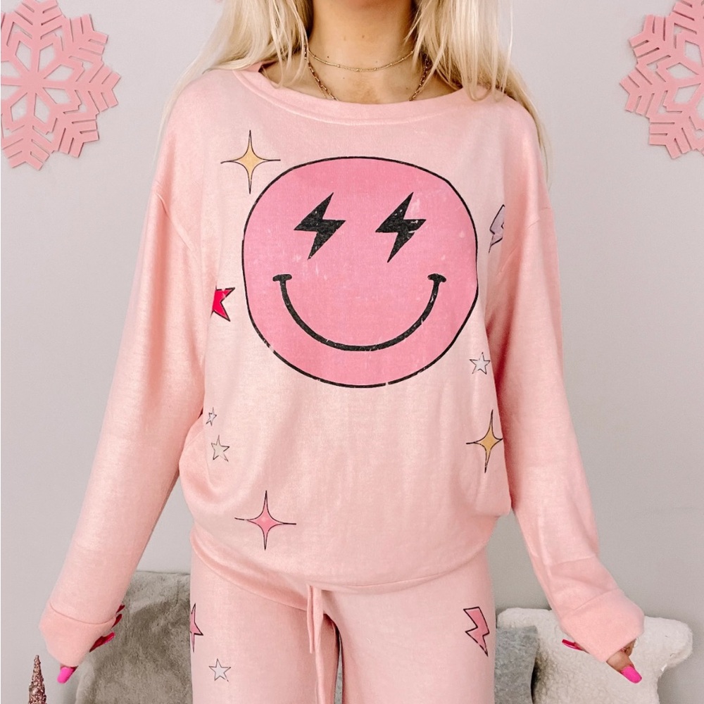 Pink Smiley Face PJ Top